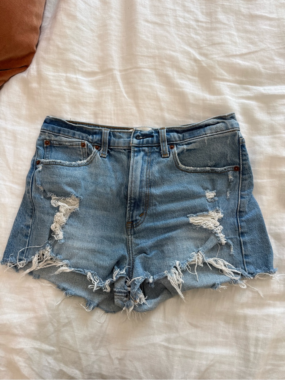 Abercrombie & Fitch Light Blue Distressed Denim Shorts